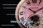 Cartier Ballon Bleu De Tourbillon Swiss Tourbillon Manual Winding Rose Gold Case with Pink Dial Purple Leather Strap and Roman Numeral Markers