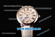 Cartier Ballon Bleu De Small Swiss Quartz Steel Case with White Dial Black Roman Numeral Markers and White Leather Strap