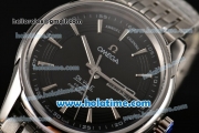 Omega De Ville Hour Vision Co-Axial Annual Calendar Clone 8500 Automatic Full Steel with Stick Markers and Black Dial - 1:1 Original