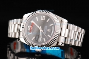 Rolex Day Date II Oyster Perpetual Automatic Movement Silver Case with White Stick Markers and Black Dial