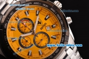 Ferrari Chrono Miyota OS20 Quartz Steel Case PVD Bezel with Steel Strap and Yellow Dial Stick Markers