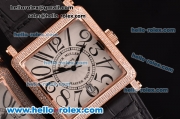 Franck Muller Master Square Swiss Quartz Rose Gold Case with Diamond bezel and Black Leather Strap