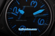 Bell & Ross BR 01-92 Swiss ETA 2836 Automatic Movement PVD Case with Black Dial and Blue Numeral/Stick Marker-Black Rubber Strap