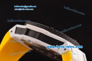 Hublot King Power Ferrari Chrono Miyota OS20 Quartz Steel Case with White Rubber Strap Yellow Dial