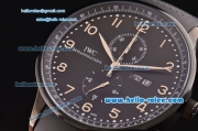 IWC Portuguese Chronograph Miyota OS10 Quartz PVD Case with Black Dial Black Rubber Strap and Numeral Markers