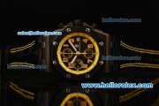 Audemars Piguet Royal Oak Offshore Chronograph Swiss Valjoux 7750 Automatic Movement PVD Case with Yellow Markers and Black Leather Strap-Run 9@sec