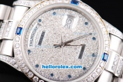 Rolex Day-Date Oyster Perpetual Full Diamond with Diamond Dial and Blue Marking