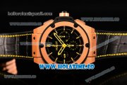 Hublot King Power Chrono Swiss Valjoux 7750 Automatic Rose Gold Case with Black Dial and Yellow Stick Markers