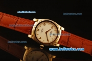 Rolex Cellini Swiss Quartz Yellow Gold Case with White Dial and Brown Leather Strap-Numeral Markers