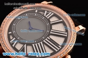 Cartier Ronde Swiss Ronda Quartz Rose Gold Case with Black Leather Strap and White Dial