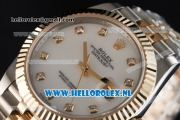 Rolex Datejust Clone Swiss ETA 2836 Automatic K Gold Case with White Dial Diamonds Markers and Two Tone Bracelet BP