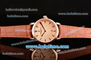 Vacheron Constantin Malte Miyota Quartz Rose Gold Case with Brown Leather Bracelet Orange Dial and Stick Markers