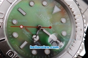Rolex Yacht-Master Oyster Perpetual Chronometer Automatic ETA Case with Green Shell Dial,White Bezel and White Round Bearl Marking-Small Calendar