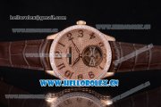 Jaeger-LECoultre Master Grande Tourbillon Swiss Tourbillon Automatic Rose Gold Case with Diamonds Dial and Brown Leather Strap Diamonds Bezel (FT)