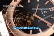 Hublot Classic Fusion Tourbillon Manual Winding Rose Gold Case with Black Dial and Black Leather Strap