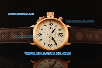 U-BOAT Italo Fontana Flightdeck Working Chronograph Quartz Rose Gold Case with White Dial and Black Number Marking-Small Calendar