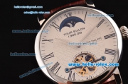 Patek Philippe Complications ST22 Automatic Steel Case with Black Roman Numeral Markers White Dial and Brown Leather Strap