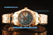 Rolex Day-Date Swiss ETA 2836 Automatic Rose Gold Case with Diamond Bezel and Blue MOP Dial -Rose Gold Strap