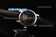 Vacheron Constantin Tourbillon Swiss Manual Winding Movement Steel Case with Black Dial and Black Leather Strap