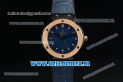 Hublot Classic Fusion Miyota 9015 Automatic Rose Gold Case with Navy Blue Dial Stick Markers Rose Gold Bezel and Genuine Leather Strap