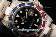 Rolex GMT Master II Swiss ETA 2836 Automatic Movement Full Steel with Diamond Bezel and White Markers