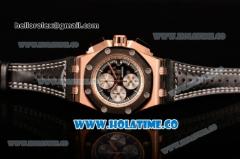 Audemars Piguet Rubens Barrichello Chrono Miyota Quartz Rose Gold Case with PVD Bezel Black Leather Stick and Black Skeleton Dial (EF)