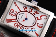 Franck Muller Geneve Long Island Quartz Silver Case with White Dial and Black Leather Starp-Red Marking