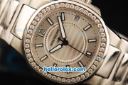 Patek Philippe Nautilus Swiss Quartz Movement Full Steel with Silver Dial and Diamond Bezel