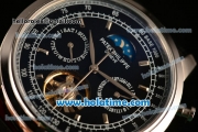 Patek Philippe Grand Complication Asia R10-Tourbillon Automatic Steel Case with Black Dial Stick Markers and Black Leather Strap