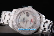 Rolex Day-Date Oyster Perpetual Automatic Full Diamond Bezel with White and Diamond Dial,Roman Marking-Big Calendar