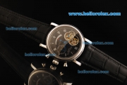 Patek Philippe Tourbillon Swiss Valjoux 7750 Manual Winding Movement Steel Case with Black Dial and Black Leather Strap