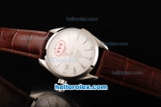 Omega Seamaster Automatic Movement Swiss Coating Case with White Dial and Brown Leather Strap