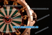 Roger Dubuis Excalibur Knights of the Round Table II Citizen 6T51 Manual Winding Rose Gold Case with White/Green Dial and Black Leather Strap - (AAAF)