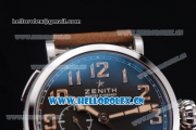 Zenith Pilot Type 20 GMT Asia ST25 Automatic Steel Case with Black Dial Arabic Numeral Markers and Brown Leather Strap