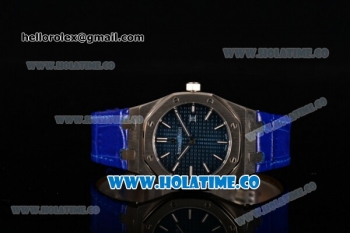 Audemars Piguet Royal Oak Lady Swiss Quartz Steel Case with Blue Leather Strap Blue Dial and Stick Markers