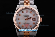 Rolex Datejust Working Chronograph Automatic Movement Rose Gold Bezel with White Dial and Diamond Marking