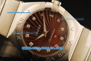 Omega Constellation Swiss Quartz Movement Full Steel with and Brown Dial and Diamond Markers-Lady Model