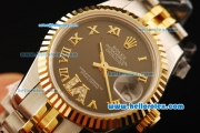 Rolex Datejust Automatic Movement ETA Coating Case with Gold Bezel and Roman Numerals- Two Tone Strap