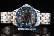Omega Seamaster Professional Chronometer Automatic Movement ETA Case with Blue Bezel-Dot Markers and Black Dial Omega Seamaster Professional Chronometer Automatic Movement ETA Case with Blue Bezel-Dot Markers and Black Dial