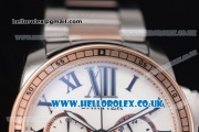 Cartier Calibre de Cartier Chronograph Miyota OS20 Quartz Steel Case with White Dial Two Tone Bracelet and Roman Markers