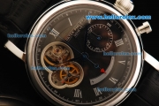 Patek Philippe Tourbillon Swiss Valjoux 7750 Manual Winding Movement Steel Case with Black Dial and Black Leather Strap
