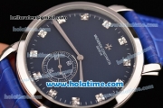 Vacheron Constantin Malte Miyota Quartz Steel Case with Blue Leather Bracelet Diamond Markers and Blue Dial