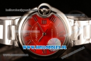 Cartier Ballon Bleu De Japanese Miyota Quartz Steel Case with Red Dial Roman Numberal Markers and Steel Bracelet