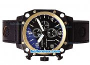 U-BOAT Italo Fontana Chronograph Quartz Movement PVD Case with Gold Bezel-White Markers-Black Dial and Black Leather Strap