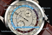 Patek Philippe Complicated World Time Chrono Miyota Quartz Steel Case with White Dial and Brown Leather Strap