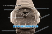 Patek Philippe Nautilus Miyota 9015 Automatic Diamonds/Steel Case with Diamonds Dial and Sapphire Crystal Markers (AAAF)