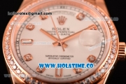 Rolex Day-Date Asia Automatic Rose Gold Case with Diamonds Markers White Dial - Diamonds Bezel (BP)