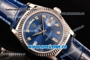 Rolex Day-Date Asia 2813/Swiss ETA 2836/Clone Rolex 3135 Automatic Steel Case with Diamonds Markers and Blue Dial (BP)