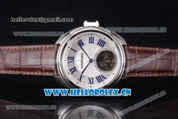 Cartier Cle de Cartier Tourbillon Asia Automatic Steel Case with White Dial Roman Numeral Markers and Brown Leather Strap