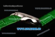 Rolex Cellini Time Asia 2813 Automatic Steel Case with White Dial Green Leather Strap and Stick Markers